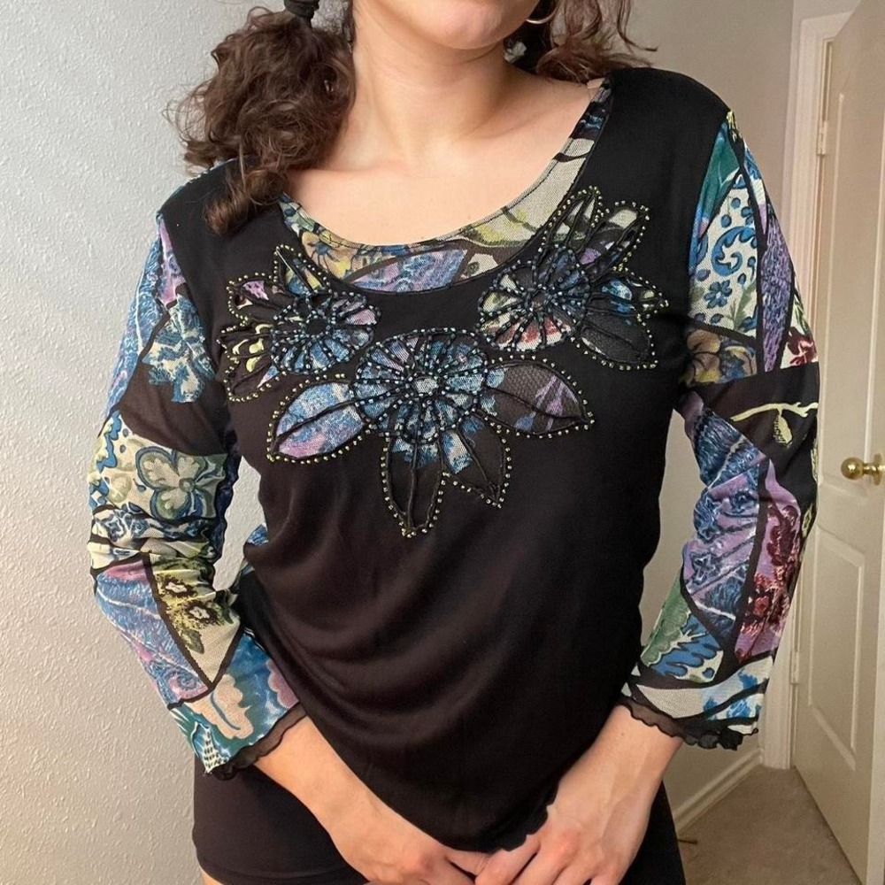 Vintage 90s Artsy Funky Art Deco Mesh Whimsy Blouse‎